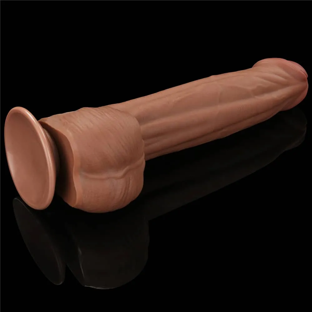 11.5'' King Sized Sliding Skin Dual Density Dildo Brown