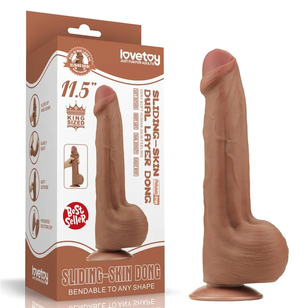 11.5'' King Sized Sliding Skin Dual Density Dildo Brown