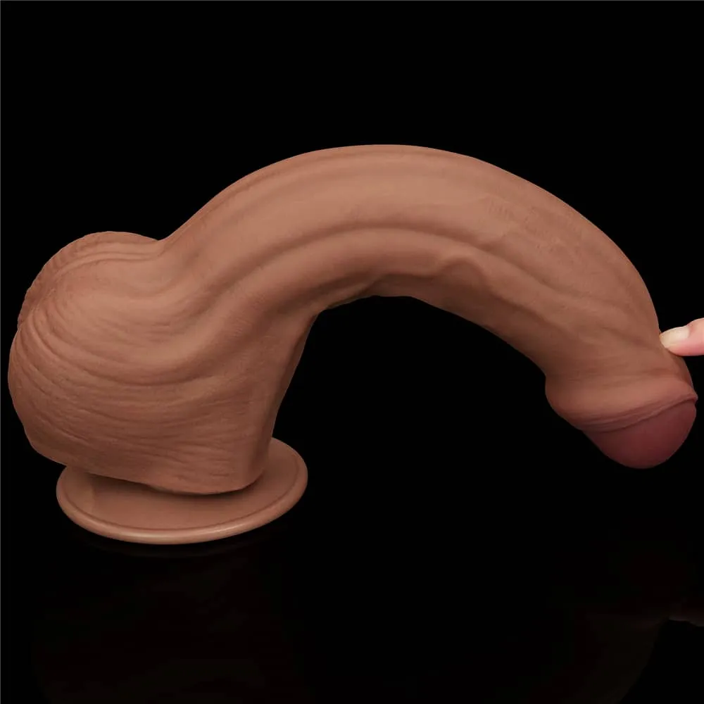 11.5'' King Sized Sliding Skin Dual Density Dildo Brown