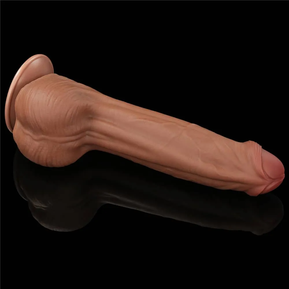 11.5'' King Sized Sliding Skin Dual Density Dildo Brown