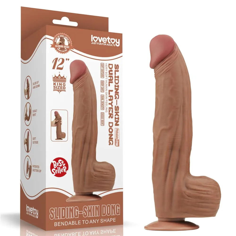 12'' King Sized Sliding Skin Dual Density Dildo Dong Brown