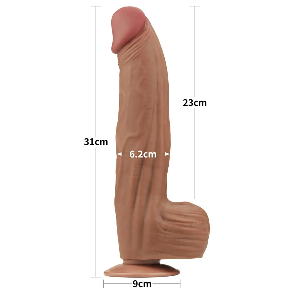 12'' King Sized Sliding Skin Dual Density Dildo Dong Brown