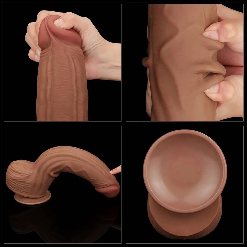 12'' King Sized Sliding Skin Dual Density Dildo Dong Brown