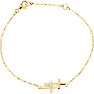 14K Yellow 1/6 CTW Diamond Double Sideways Cross 8" Bracelet