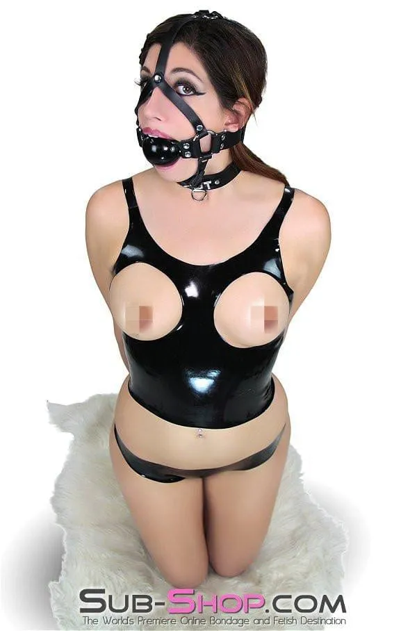 2960D-SIS      Latex Rubber Flirty Sissy Lingerie Open Breast Bra BDSM Mistress for Hire Top