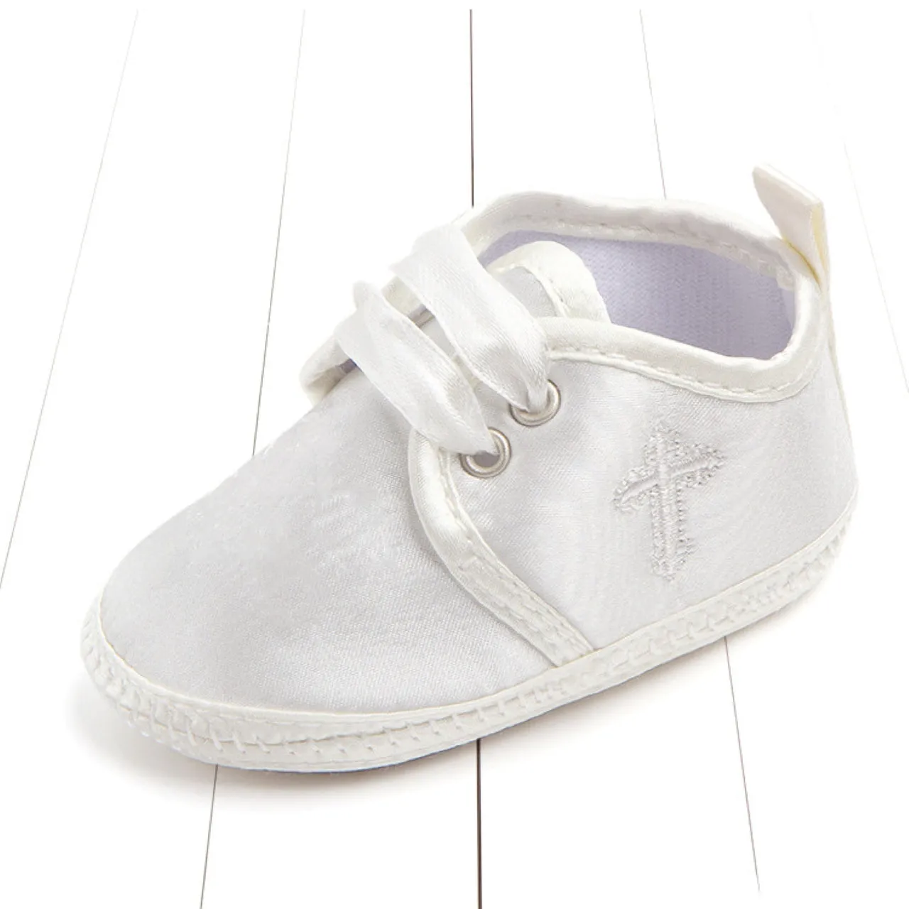 6076-White Cross Christening & Baptism Baby Shoes