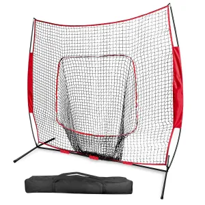 7x7ft Baseball Softball Teeball Practice Net Batting Hitting Pitching Training Net w/ Bow Frame Carrying Bag for Solo Team Training