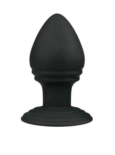 9767M      Ribbed Rocket Black Silicone Anal Plug with Suction Cup Base