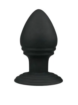 9767M      Ribbed Rocket Black Silicone Anal Plug with Suction Cup Base