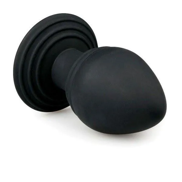 9767M      Ribbed Rocket Black Silicone Anal Plug with Suction Cup Base