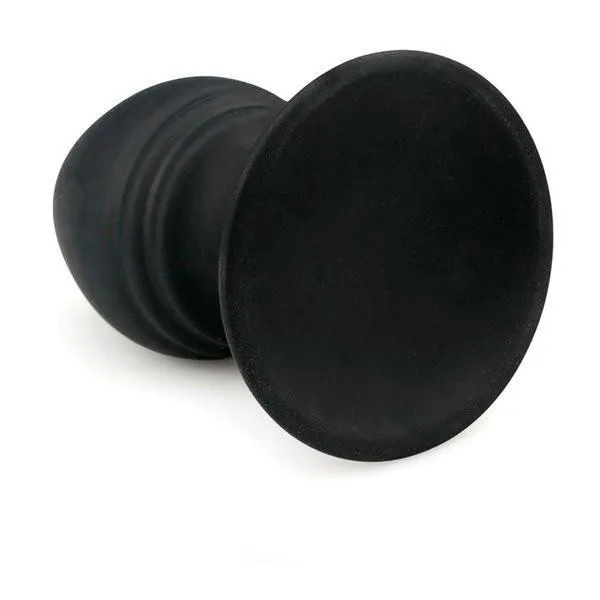 9767M      Ribbed Rocket Black Silicone Anal Plug with Suction Cup Base