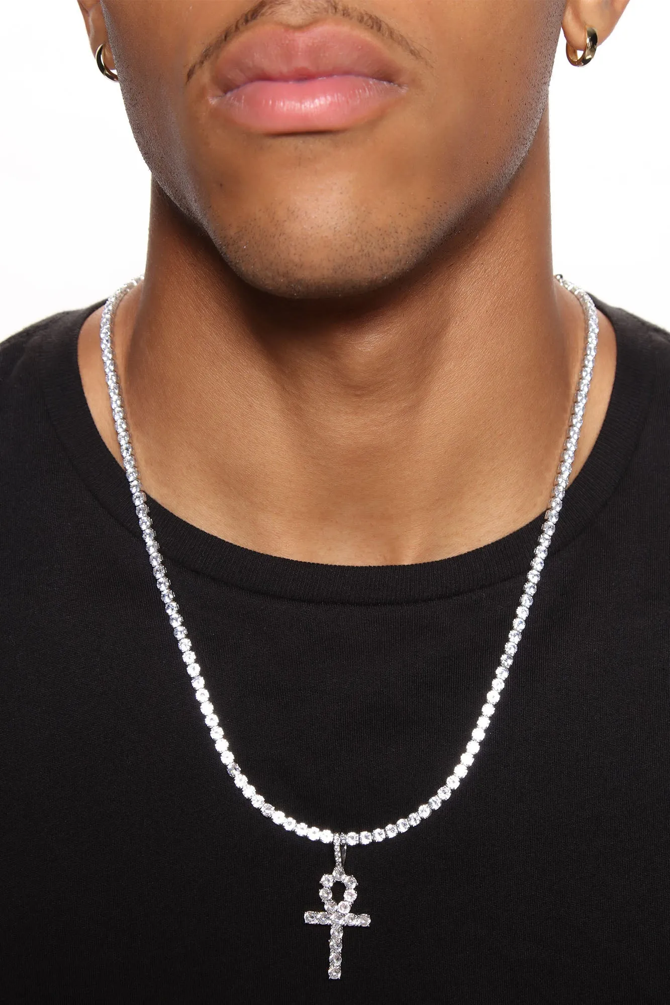 All Bling Cross Chain Necklace - Silver