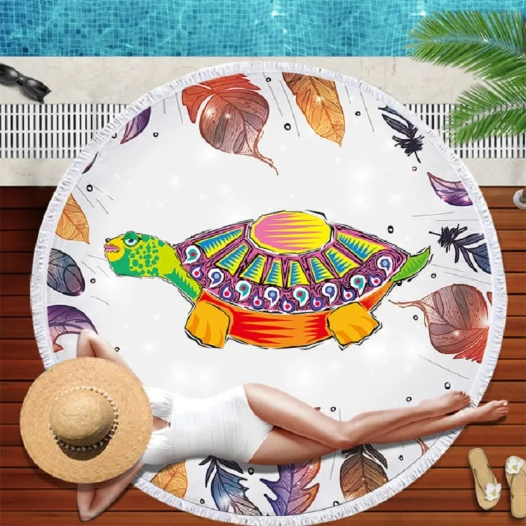 Animal Pattern Round Superfine Fiber Beach Towel with Tassel, Size:150 x 150cm(Colorful Turtle)