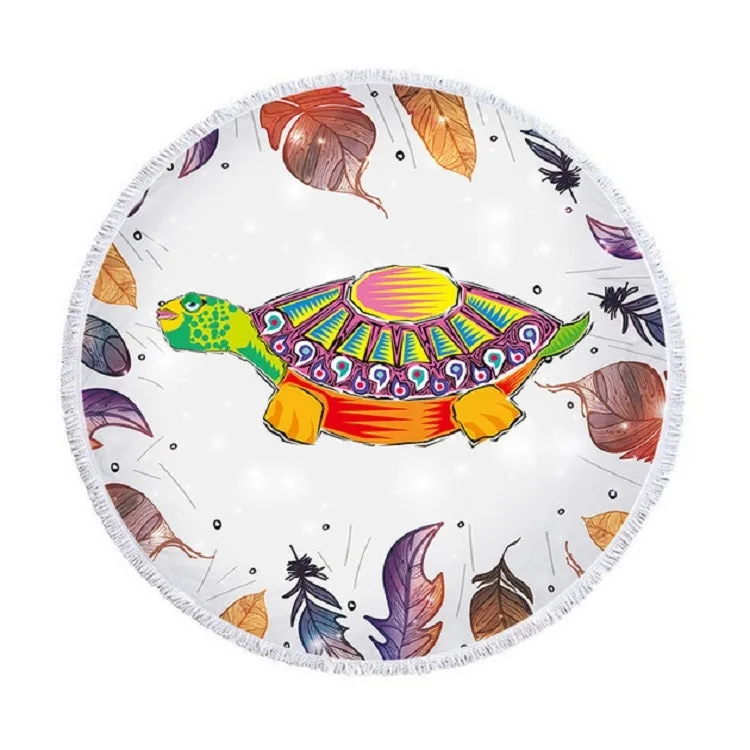 Animal Pattern Round Superfine Fiber Beach Towel with Tassel, Size:150 x 150cm(Colorful Turtle)