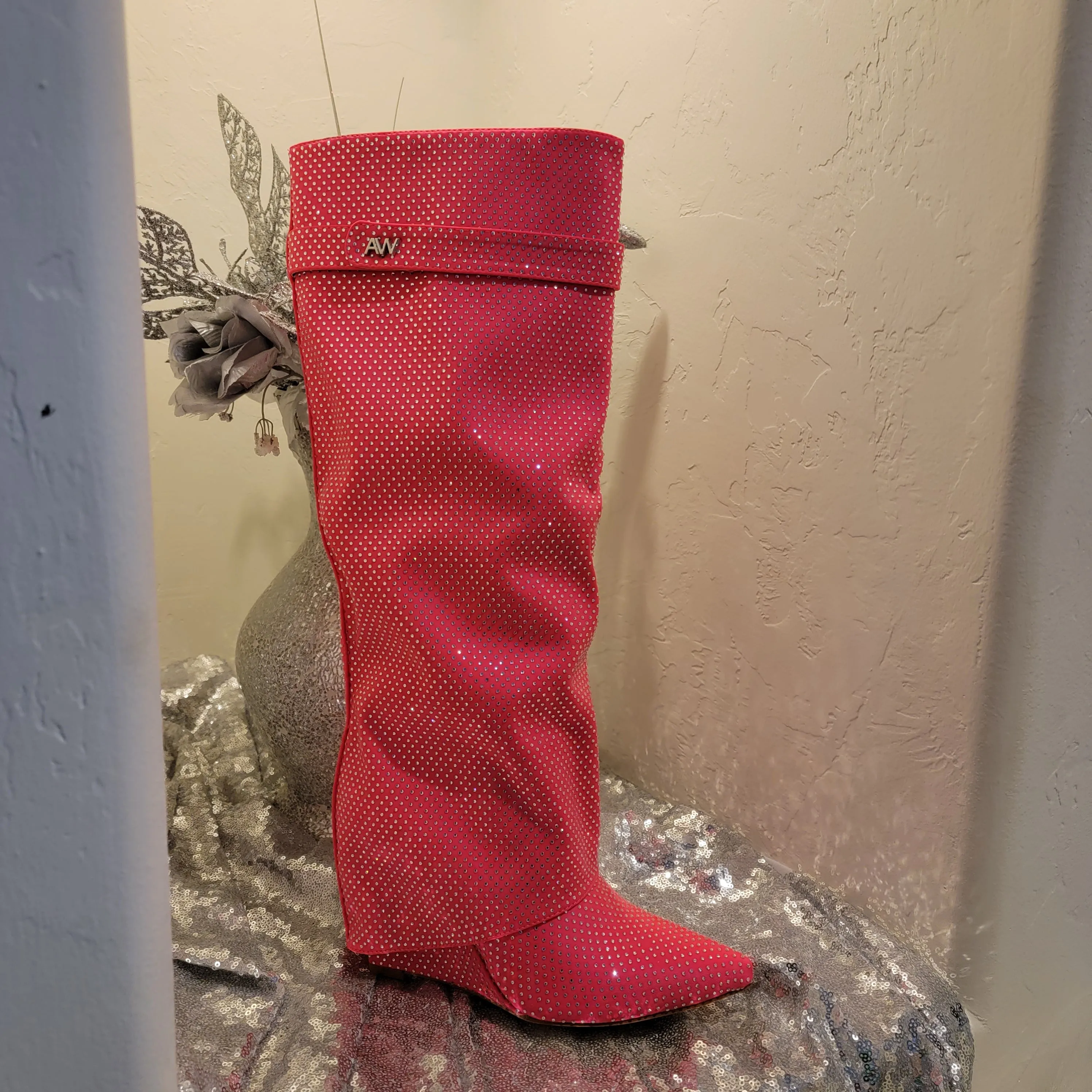 Beautiful Hot Pink Rhinestone Crystal Bejeweled Boots