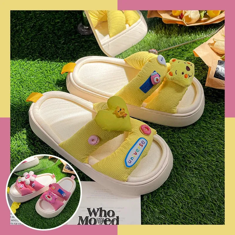 BL White Deer Shoes Home Cartoon Slippers 2022 New Family Dressing Double Three-dimensional Doll One Word Slippers Consignment