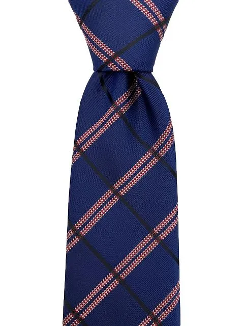 Blue, Red, White and Black Plaid Tie