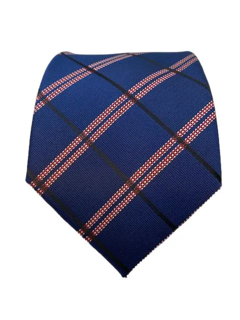 Blue, Red, White and Black Plaid Tie