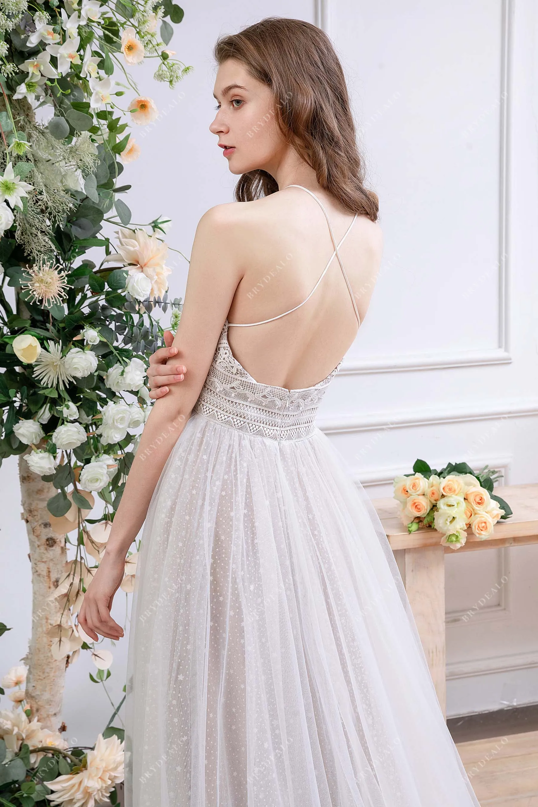 Bohemian Lace Criss-Cross Back Wedding Dress