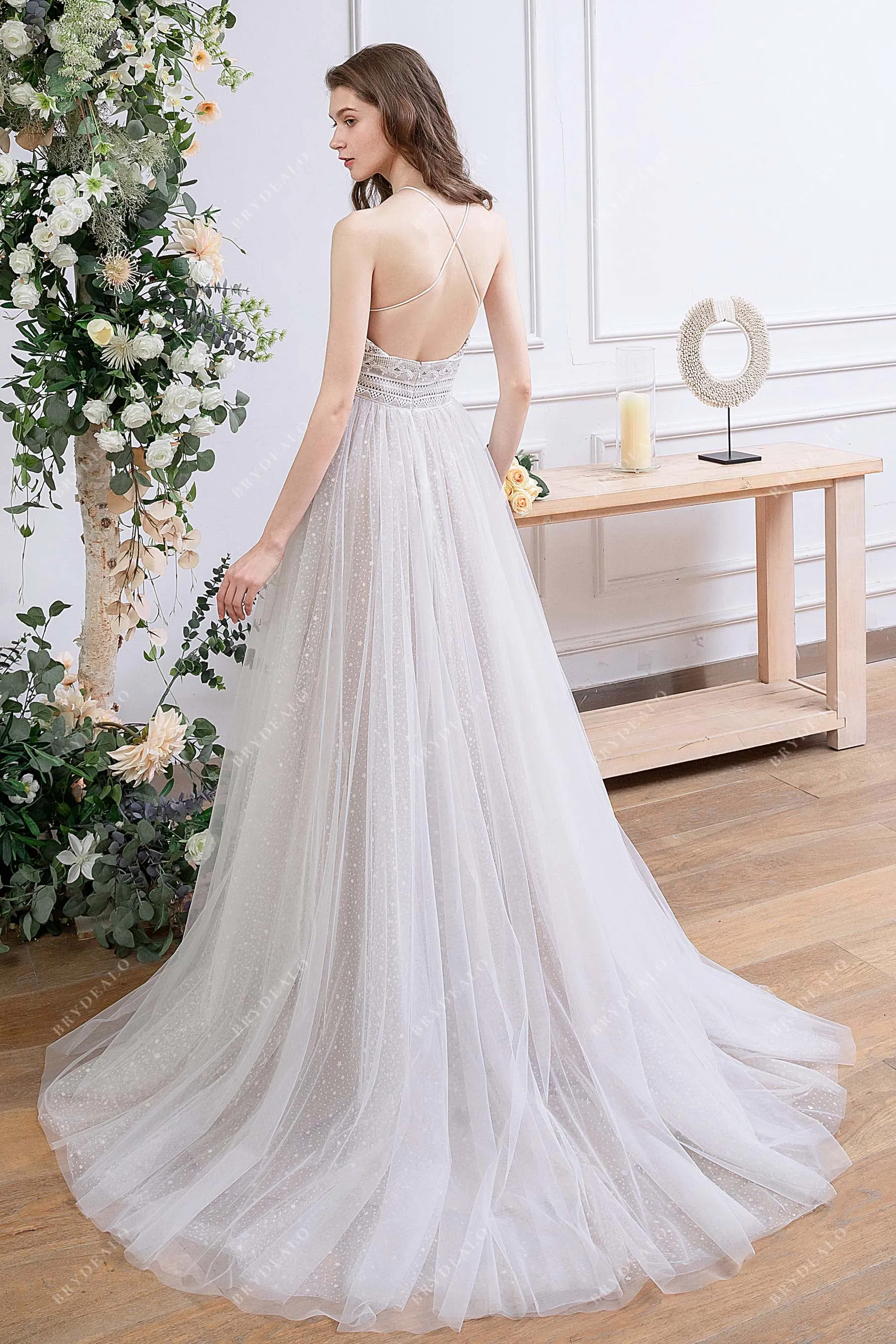 Bohemian Lace Criss-Cross Back Wedding Dress