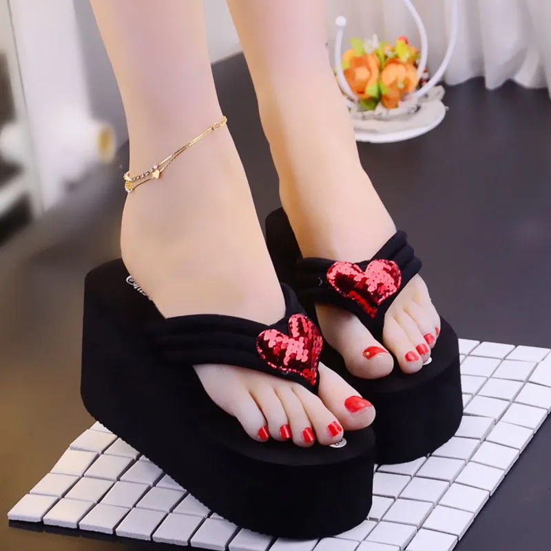 Bow Pearl Strap Design Open Toe Platform Wedge Sandals