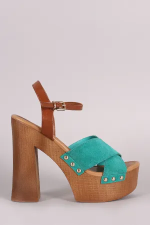 Breckelle Cross Strap Chunky Wooden Platform Heel