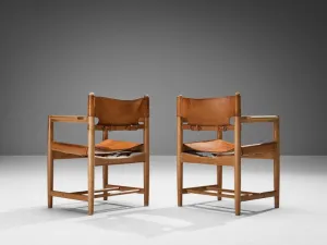 Børge Mogensen for Fredericia Pair of Armchairs in Oak and Leather