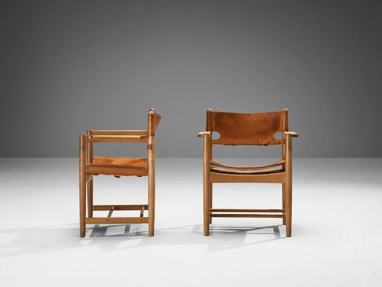 Børge Mogensen for Fredericia Pair of Armchairs in Oak and Leather