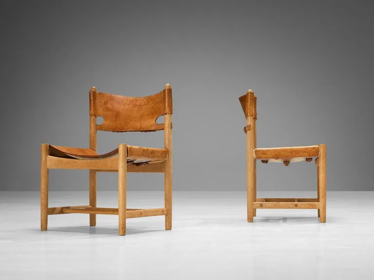 Børge Mogensen for Fredericia Set of Six Armchairs in Oak & Cognac Leather