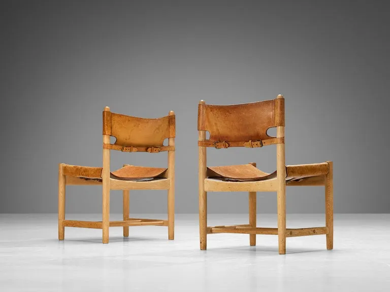 Børge Mogensen for Fredericia Set of Six Armchairs in Oak & Cognac Leather