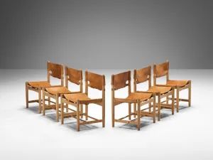 Børge Mogensen for Fredericia Set of Six Armchairs in Oak & Cognac Leather