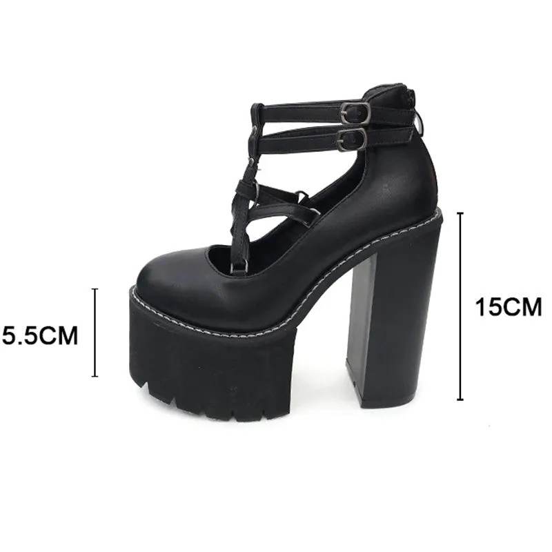 Chic Cross-Tied Chunky Heel Platform Shoes