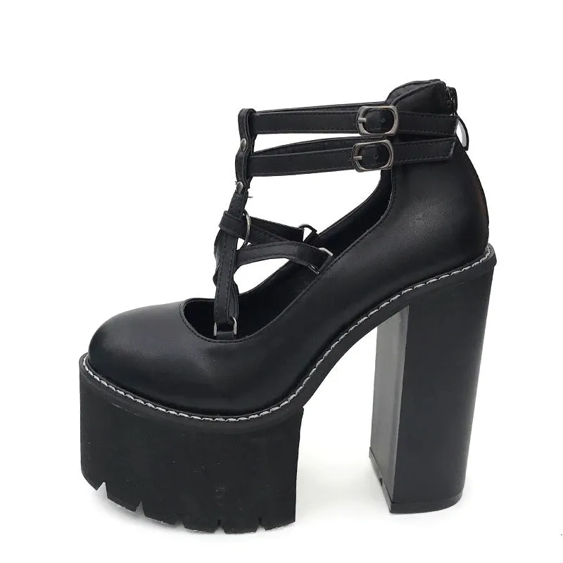 Chic Cross-Tied Chunky Heel Platform Shoes