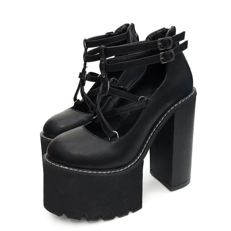 Chic Cross-Tied Chunky Heel Platform Shoes