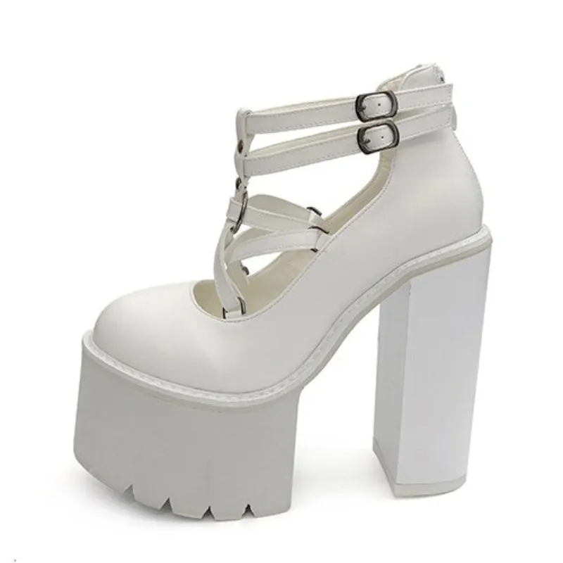 Chic Cross-Tied Chunky Heel Platform Shoes