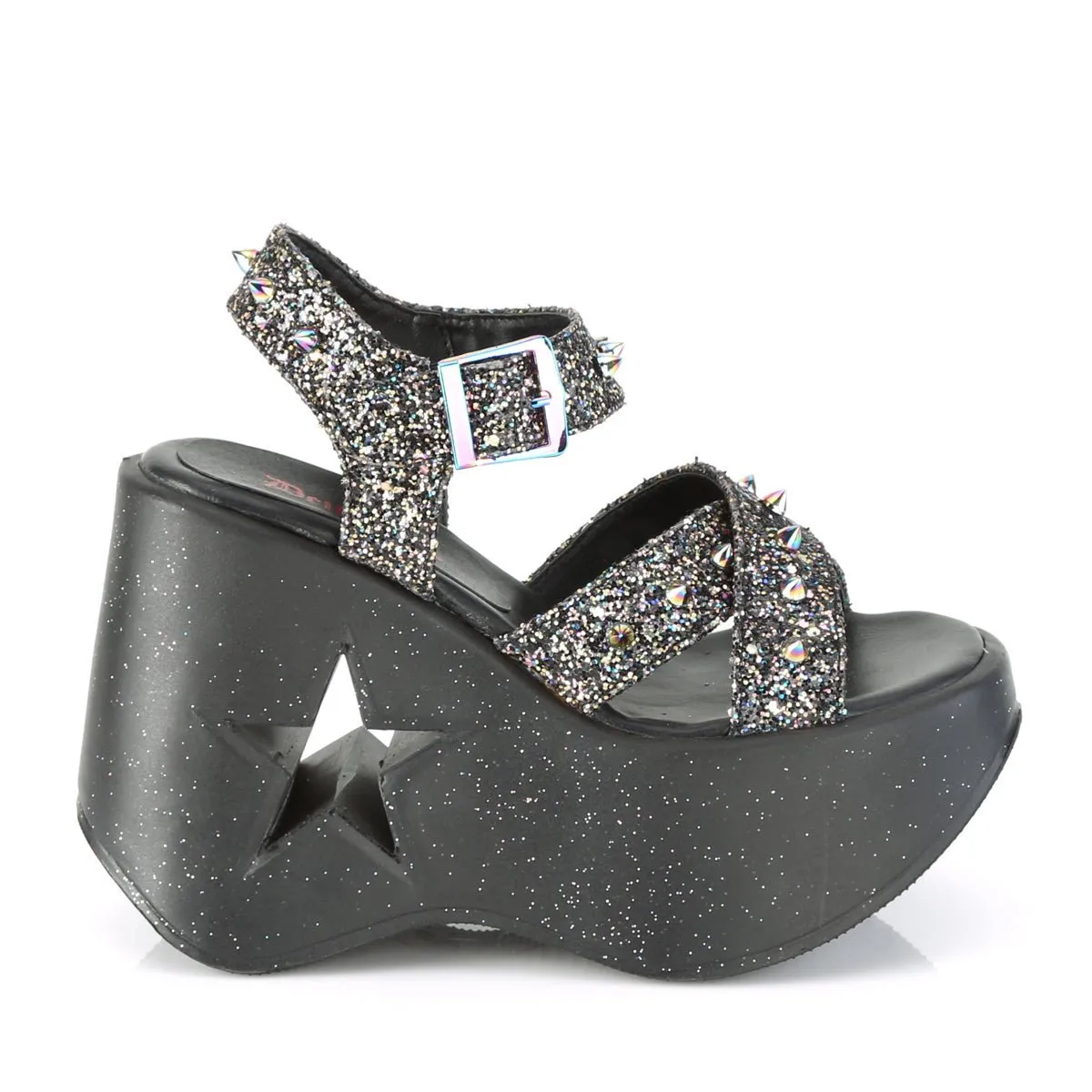 Demonia DYNAMITE-02 | Black Glitter Sandals