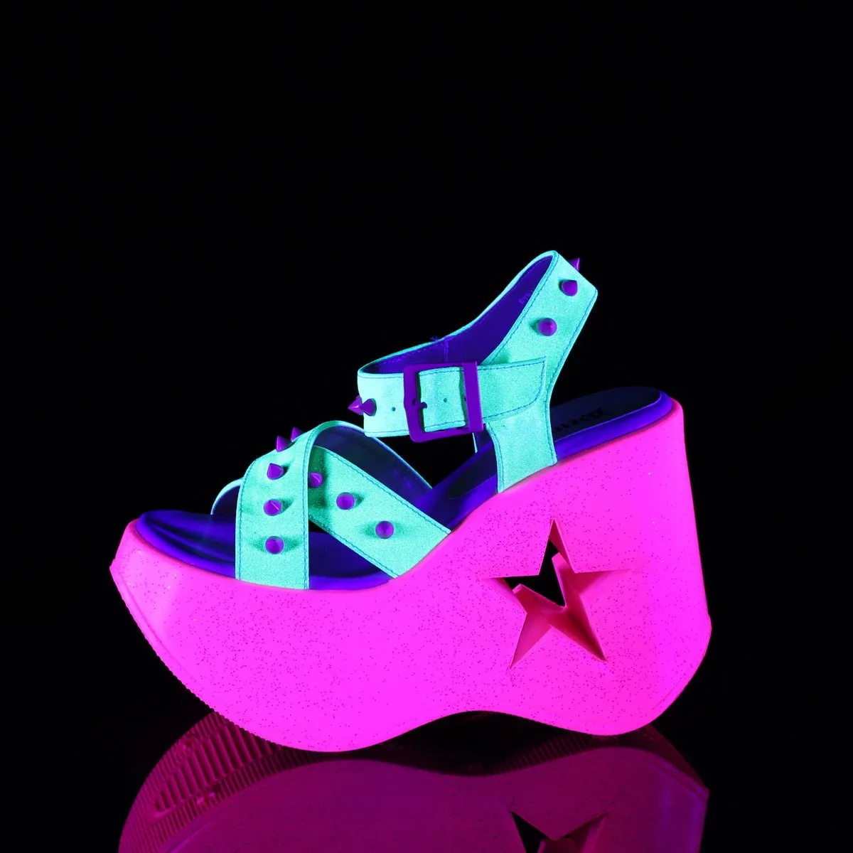 Demonia DYNAMITE-02 | Neon Yellow & Pink Glitter Sandals