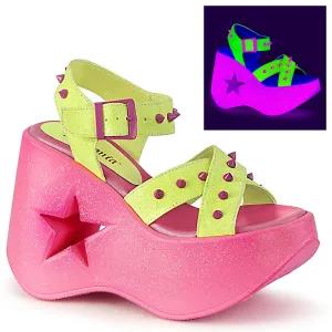 Demonia DYNAMITE-02 | Neon Yellow & Pink Glitter Sandals