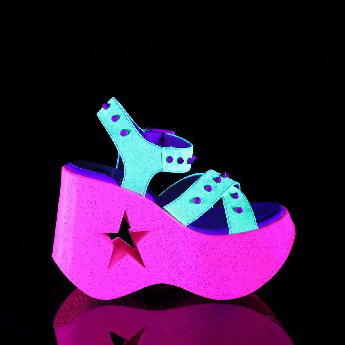 Demonia DYNAMITE-02 | Neon Yellow & Pink Glitter Sandals