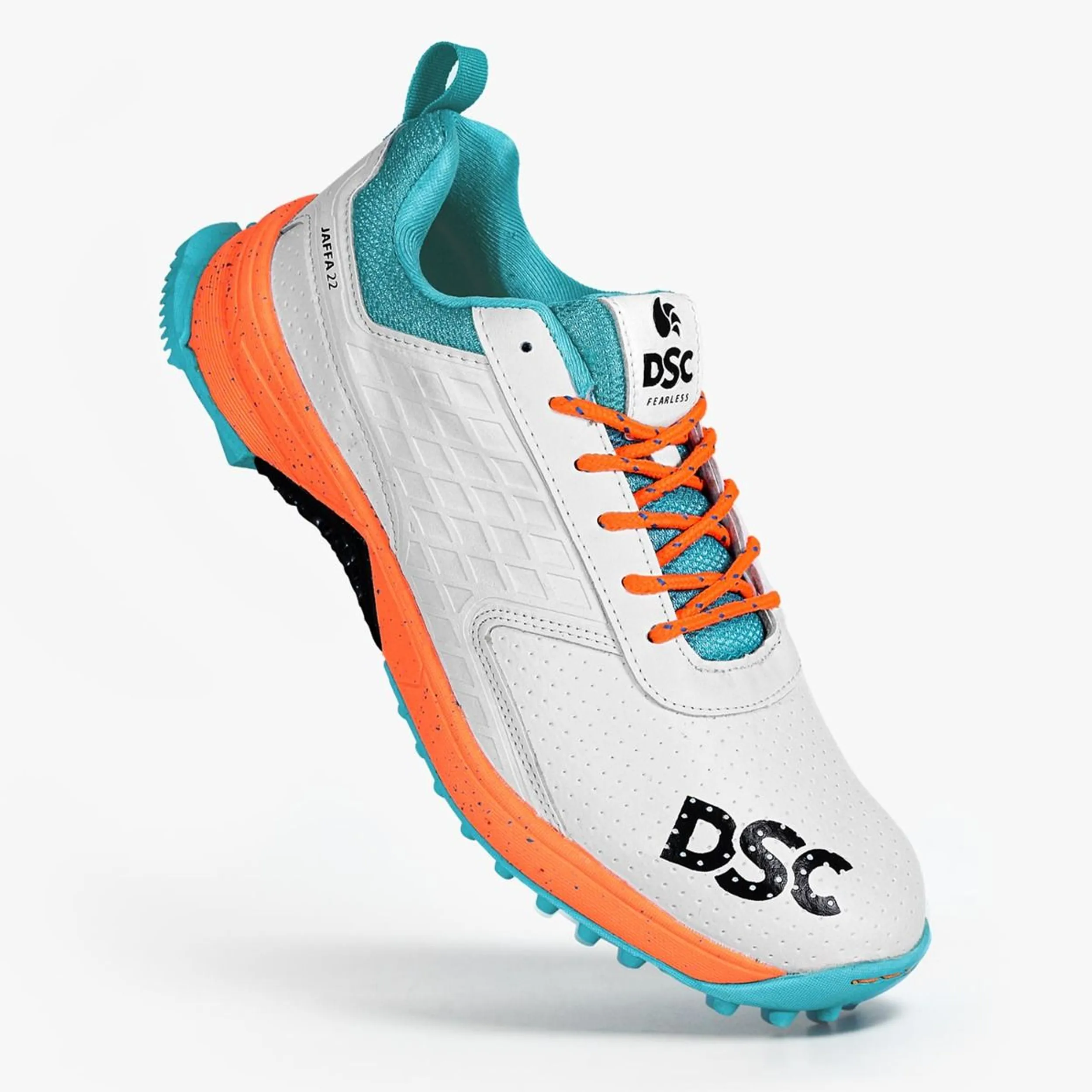 DSC Jaffa 22 Cricket Spike Shoes (White / Orange)