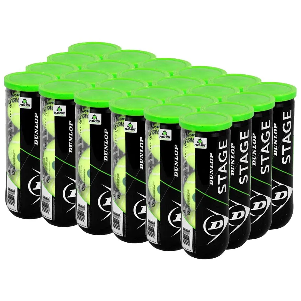 Dunlop Junior Green Dot Tennis Balls (Stage 1) - Case of 24 3 ball cans (72 balls)