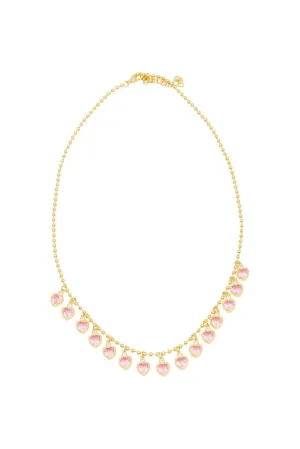 Erin Wachs Gold Heart Tennis Necklace - PINK