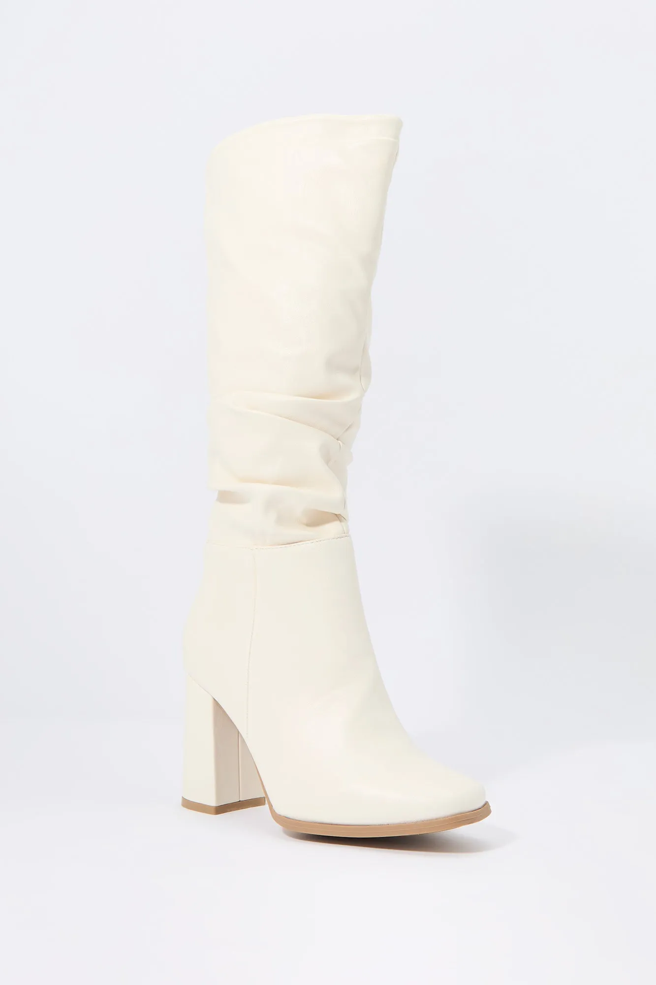 Faux Leather Slouchy Heeled Boot