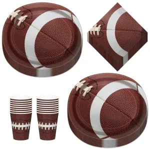 Football Party Game Ball Oval Paper Dinner Plates, Luncheon Napkins, and Beverage Cups (16 Plates, Napkins, & Cups)