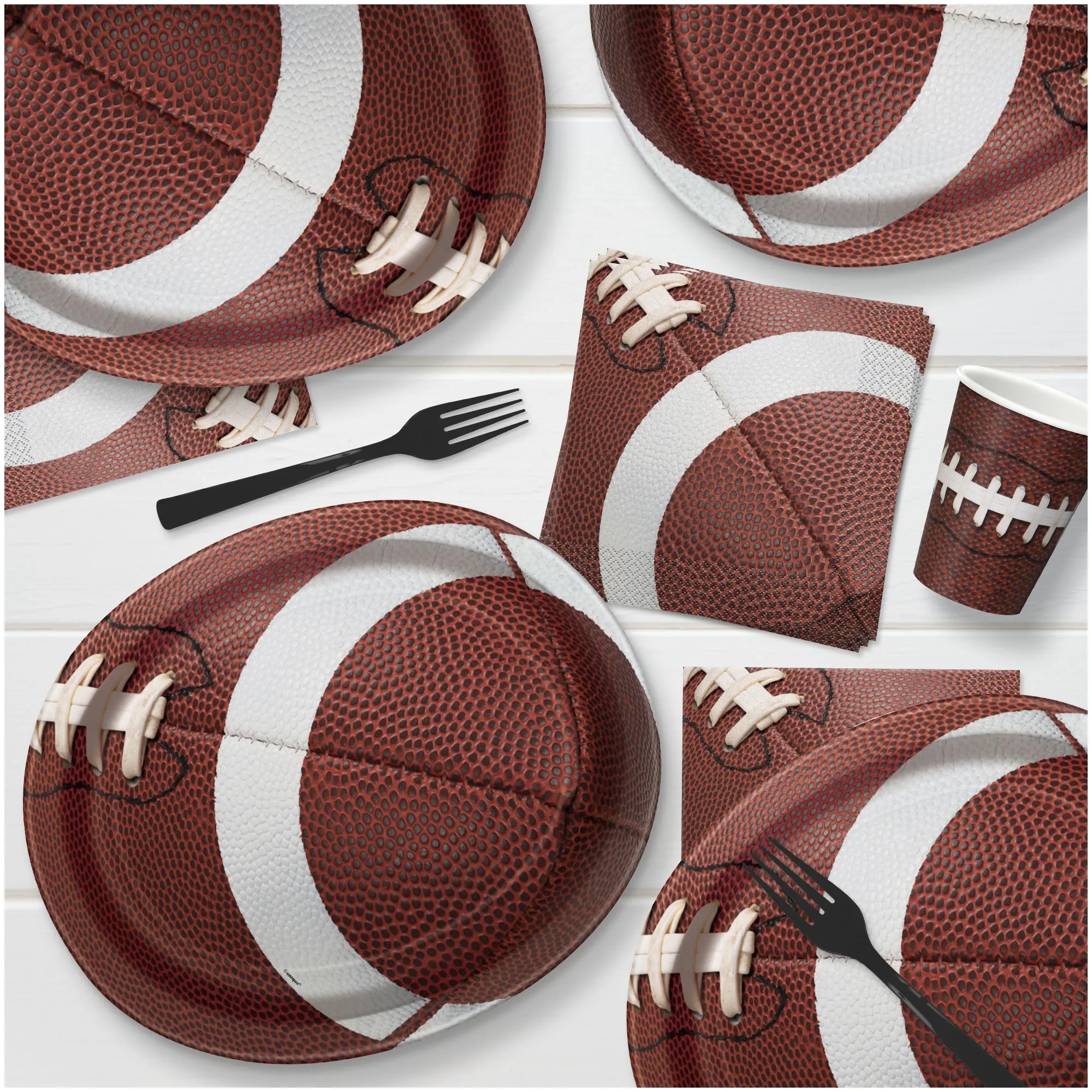 Football Party Game Ball Oval Paper Dinner Plates, Luncheon Napkins, and Beverage Cups (16 Plates, Napkins, & Cups)