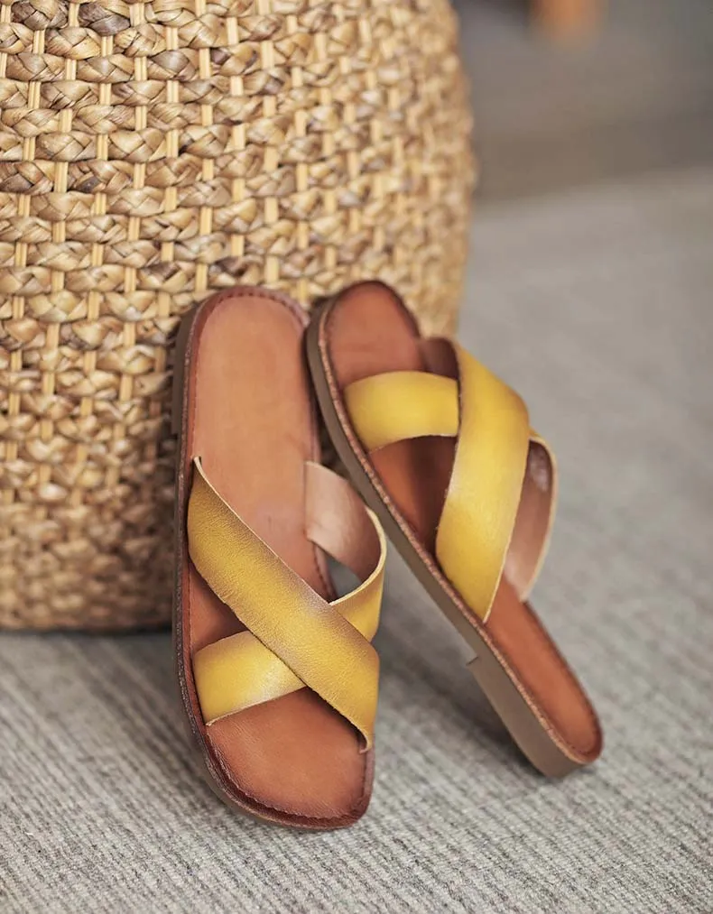 Handmade Cross Strap Soft Leather Slipper