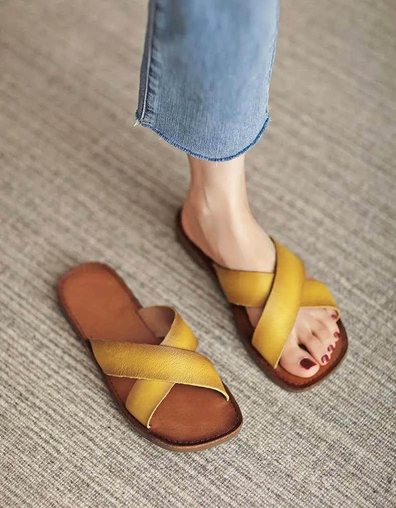 Handmade Cross Strap Soft Leather Slipper