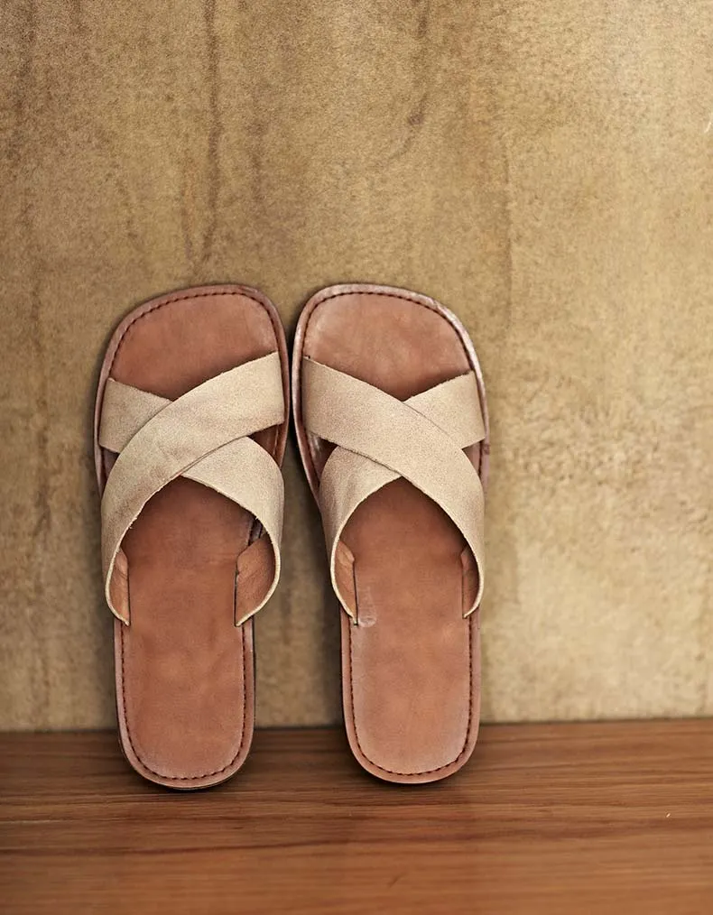 Handmade Cross Strap Soft Leather Slipper