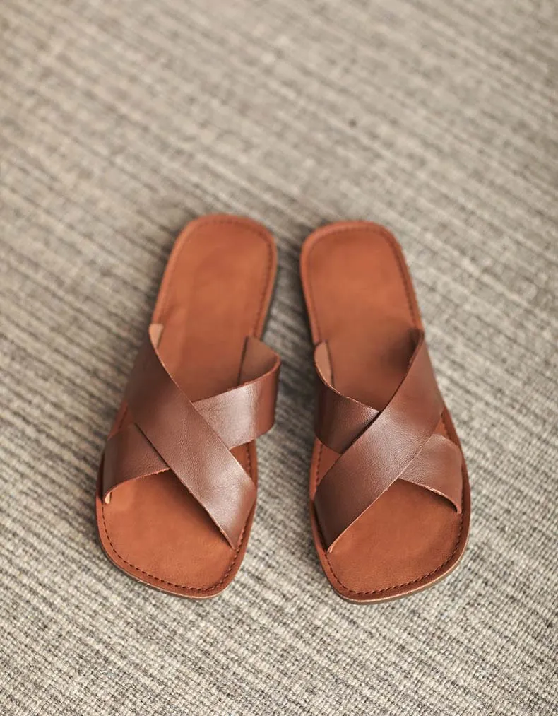 Handmade Cross Strap Soft Leather Slipper