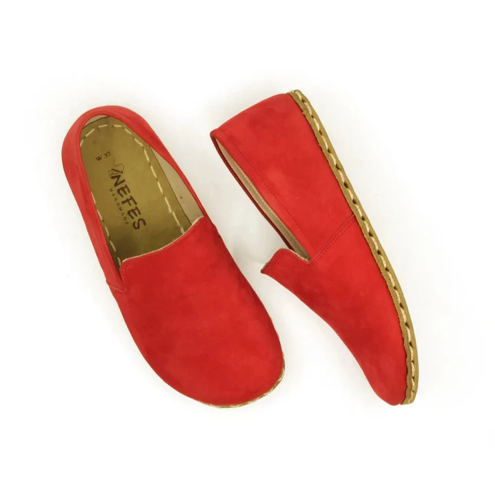 Handmade Leather Barefoot Shoes for Women - Nubuck Red